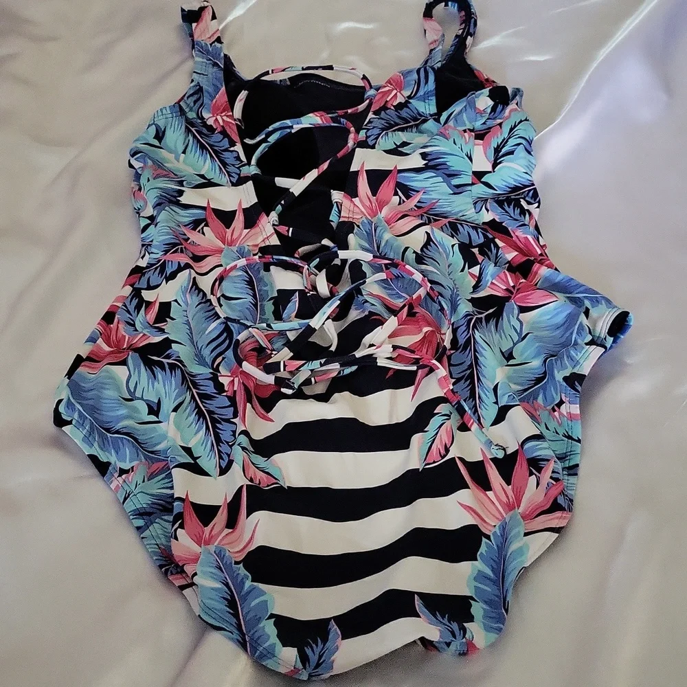 Tommy Bahama Navy Palms Of Paradise  Stripe One Piece Swimsuit